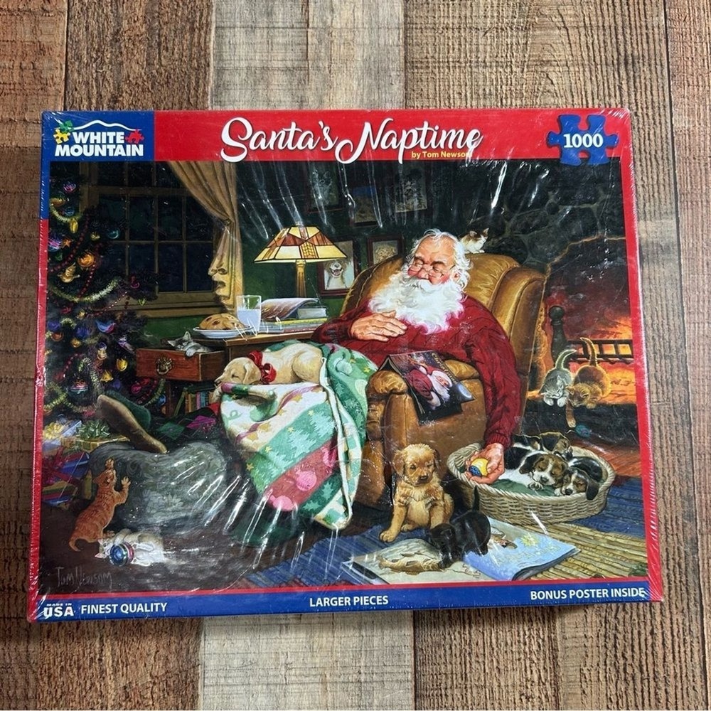 White Mountain 1000 pcs Puzzle Santa's Naptime Christmas Made in USA Sealed 2022